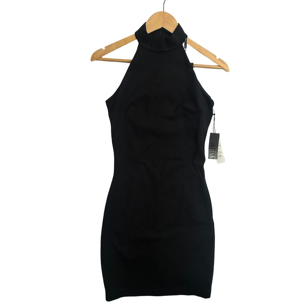WHBM Aura Collection Black Mock Neck Sheath Dress‎ Size 0 NWT Bodycon